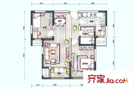 新梅江錦秀里高層5、6、9標(biāo)準(zhǔn)層C-02戶型 2室2廳1衛(wèi)1廚