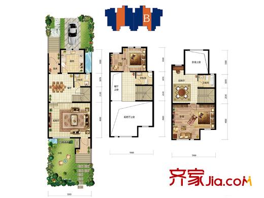 吉寶瀾岸銘郡聯(lián)排別墅B戶型 2室3廳3衛(wèi)1廚