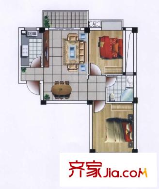 領(lǐng)秀新城戶型圖4#B戶型 2室2廳1衛(wèi)1廚