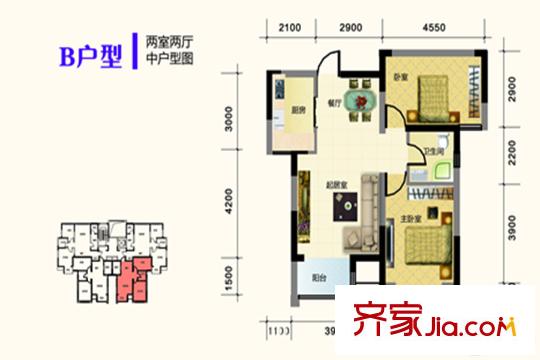 榕園嘉苑小高層標(biāo)準(zhǔn)層B戶型 2室2廳1衛(wèi)