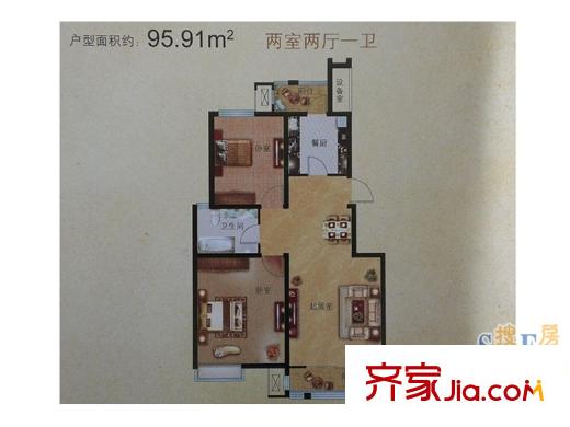 錦尚豪庭一期洋房標(biāo)準(zhǔn)層C戶型 2室2廳1衛(wèi)1廚