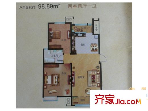 錦尚豪庭一期洋房標(biāo)準(zhǔn)層A戶型 2室2廳1衛(wèi)1廚