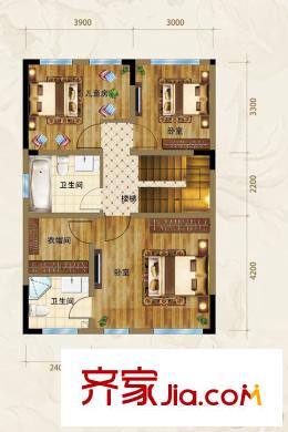 南湖紅星國際廣場別墅C1邊戶戶型二層 6室5廳4衛(wèi)1廚