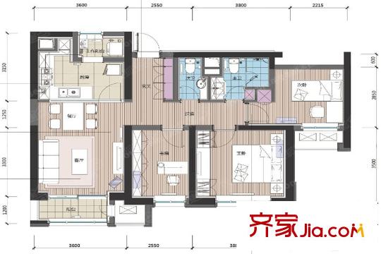 惠靈頓國際社區(qū)三期高層B戶型 3室2廳2衛(wèi)1廚