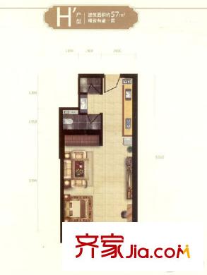 新匯華庭公寓標準層H1戶型 1室1廳1衛(wèi)