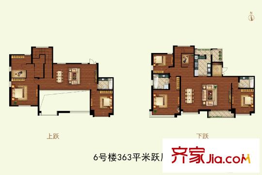 新匯華庭6號樓標準層躍層戶型 6室4廳3衛(wèi)1廚
