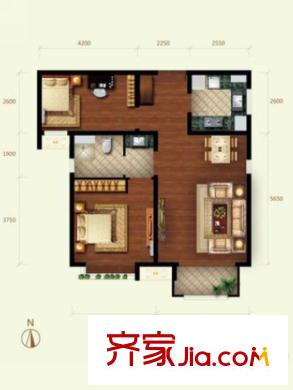 新匯華庭10號樓標準層B戶型 2室2廳1衛(wèi)1廚