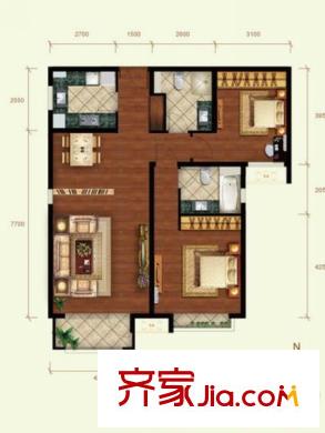 新匯華庭5號樓標準層F戶型 2室2廳1衛(wèi)1廚