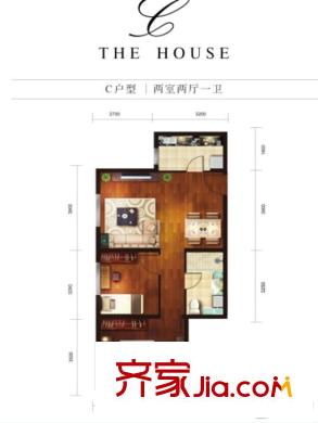 熙匯廣場38號(hào)樓標(biāo)準(zhǔn)層C戶型 2室2廳1衛(wèi)1廚