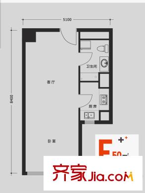熙匯廣場37號(hào)樓標(biāo)準(zhǔn)層F戶型 1室1廳1衛(wèi)1廚