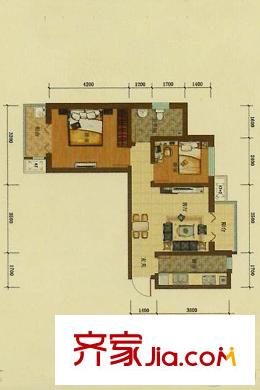 葆芳苑高層標(biāo)準(zhǔn)層兩室戶型 2室2廳1衛(wèi)1廚