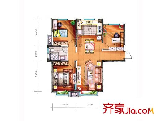 宜禾紅橡公園二期高層標(biāo)準(zhǔn)層HM3戶型 3室2廳1衛(wèi)1廚