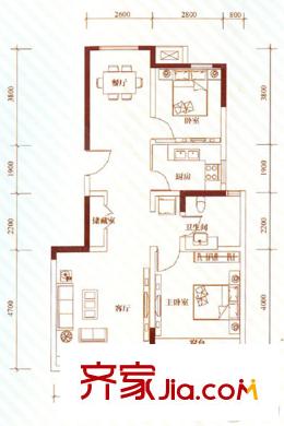 復(fù)地溫莎堡小高層2-9層C1戶型 2室2廳1衛(wèi)1廚