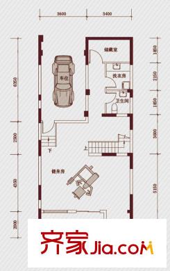 復(fù)地溫莎堡聯(lián)排C戶型地下室戶型圖（一）北面入口 6室2廳5衛(wèi)1廚