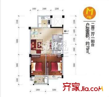 江南水都心巢戶型圖M 2室2廳