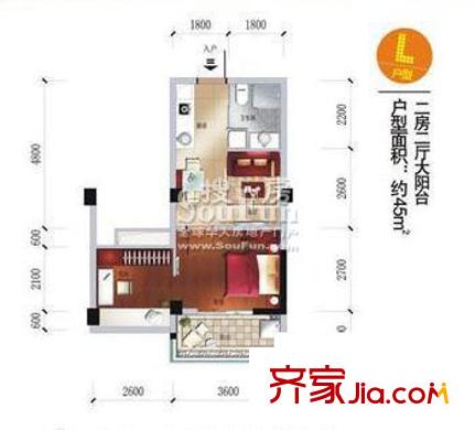 江南水都心巢戶型圖L 2室2廳