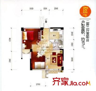 江南水都心巢戶型圖E 2室2廳