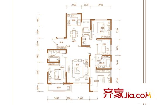 泰達(dá)MSD佰席1號樓標(biāo)準(zhǔn)層A2戶型 4室2廳3衛(wèi)1廚