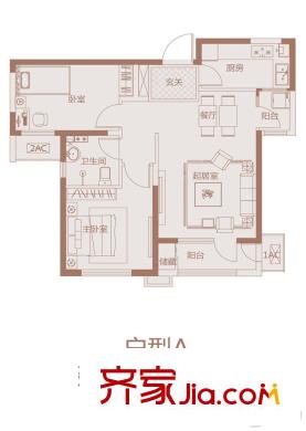 振業(yè)名邸一期高層標(biāo)準(zhǔn)A戶型 2室2廳1衛(wèi)1廚