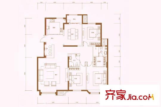 桃源觀邸洋房標(biāo)準(zhǔn)層B3戶型 3室2廳2衛(wèi)1廚