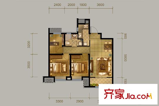 中冶德賢公館高層4、33號(hào)樓標(biāo)準(zhǔn)層B戶型 3室2廳1衛(wèi)1廚