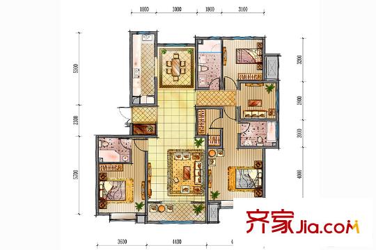 中冶德賢公館洋房8號樓標(biāo)準(zhǔn)層G戶型 3室2廳2衛(wèi)1廚