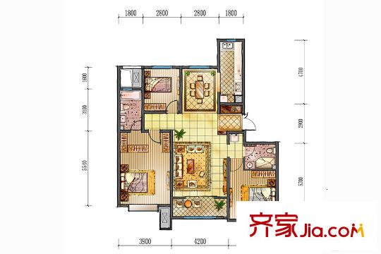 中冶德賢公館洋房8號樓標(biāo)準(zhǔn)層F戶型 3室2廳2衛(wèi)1廚