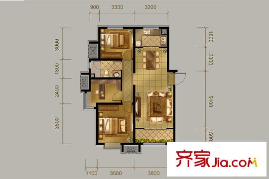 中冶德賢公館高層4、33號樓標(biāo)準(zhǔn)層C戶型 3室2廳1衛(wèi)1廚