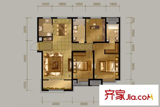 中冶德賢公館高層4、33號樓標(biāo)準(zhǔn)層E戶型 3室2廳2衛(wèi)1廚