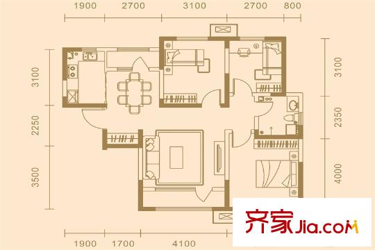 信置荔城首府高層標(biāo)準(zhǔn)層F戶型 3室2廳1衛(wèi)1廚