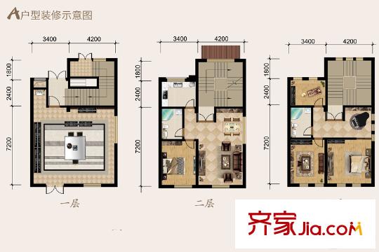 城廂公館一期別墅A戶型 3室2廳2衛(wèi)1廚