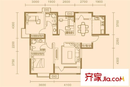 信置荔城首府高層標(biāo)準(zhǔn)層E戶型 3室2廳2衛(wèi)1廚