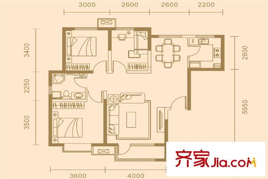 信置荔城首府高層標(biāo)準(zhǔn)層D戶型 3室2廳1衛(wèi)1廚