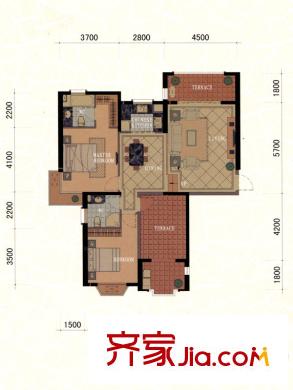 東方名城76號(hào)樓B戶型平面圖 3室2廳2衛(wèi)1廚
