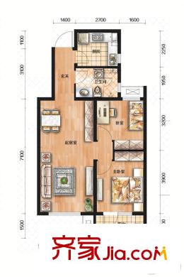 航天家園高層1、4、5、6號樓標準層B戶型 2室2廳1衛(wèi)1廚