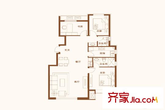 旭輝燕南園一期洋房標(biāo)準(zhǔn)E戶型 3室2廳2衛(wèi)1廚
