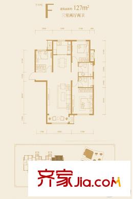 首創(chuàng)大河宸章一期3號樓標(biāo)準(zhǔn)層F戶型 3室2廳2衛(wèi)1廚