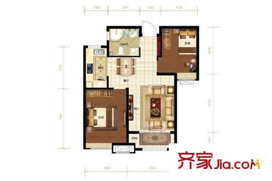 首創(chuàng)大河宸章一期1、2號(hào)樓標(biāo)準(zhǔn)層G戶型 2室2廳1衛(wèi)1廚