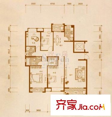 三盛中央公園戶型圖28#標準03+04戶型 4室2廳2衛(wèi)1廚