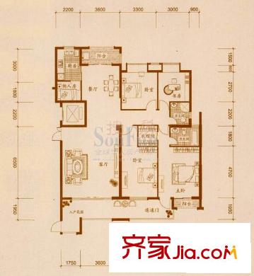 三盛中央公園戶型圖30#標準03+04、05+06戶型 5室2廳2衛(wèi)1廚