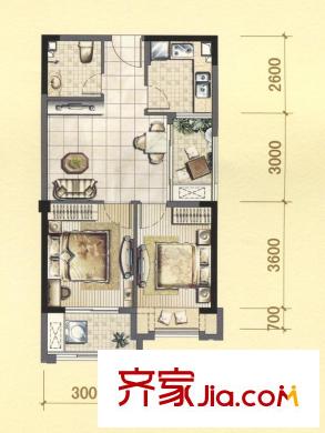 中茵上城國際戶型圖10#A2戶型 2室2廳1衛(wèi)1廚