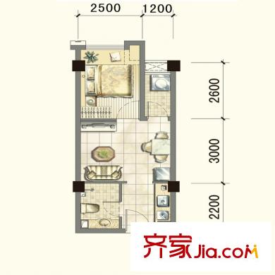 中茵上城國際戶型圖1#G1戶型 1室1廳1衛(wèi)1廚