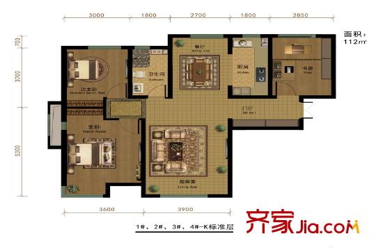 半灣半島一期高層1#2#3#4#樓標(biāo)準(zhǔn)層戶型圖 2室2廳1衛(wèi)1廚