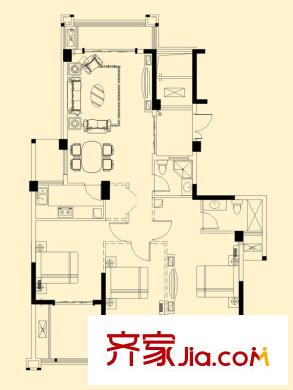 金輝天鵝灣二期戶型圖26#02單元 3室2廳2衛(wèi)1廚