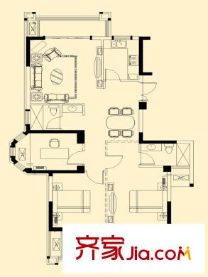 金輝天鵝灣二期戶型圖26#04單元 3室2廳2衛(wèi)1廚