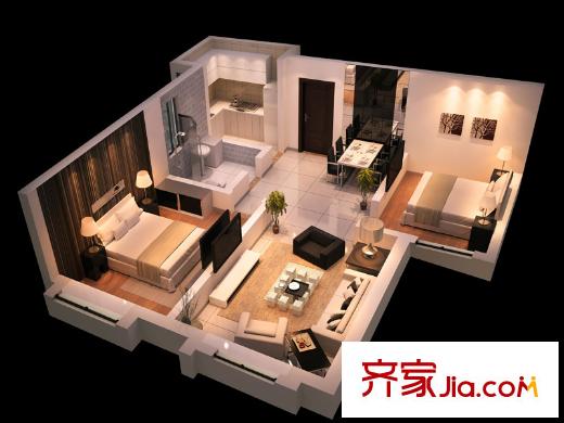 武清五一陽光三期高層標(biāo)準(zhǔn)層J戶型 2室2廳1衛(wèi)1廚