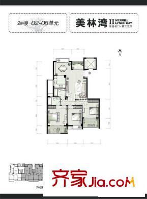 美林灣戶型圖2# 02 05單元 3室2廳2衛(wèi)1廚