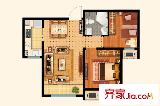 遠(yuǎn)洋心里高層1、3號(hào)樓標(biāo)準(zhǔn)層M1戶型 2室2廳1衛(wèi)1廚