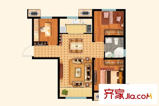 遠(yuǎn)洋心里高層2號(hào)樓標(biāo)準(zhǔn)層D3戶型 3室2廳1衛(wèi)1廚