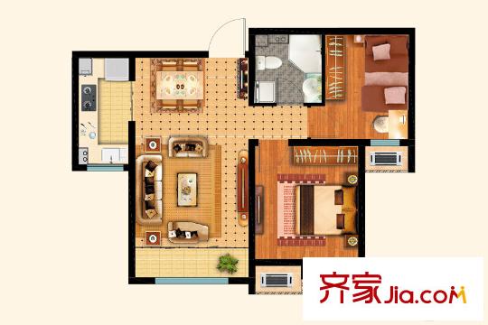 遠(yuǎn)洋心里高層2號(hào)樓標(biāo)準(zhǔn)層M2戶型 2室2廳1衛(wèi)1廚